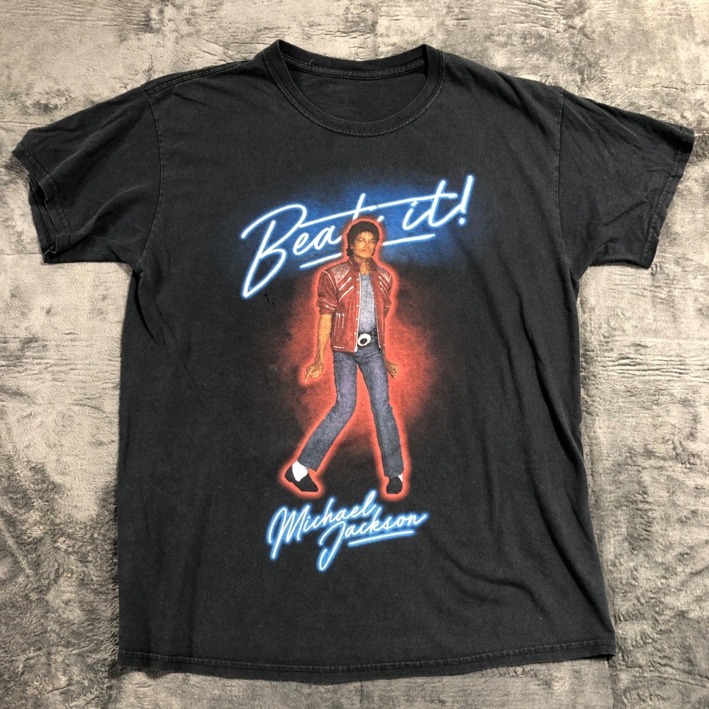 Michael Jackson T-Shirt Mens Large Black Beat It Graphic 80s Pop Music Tee